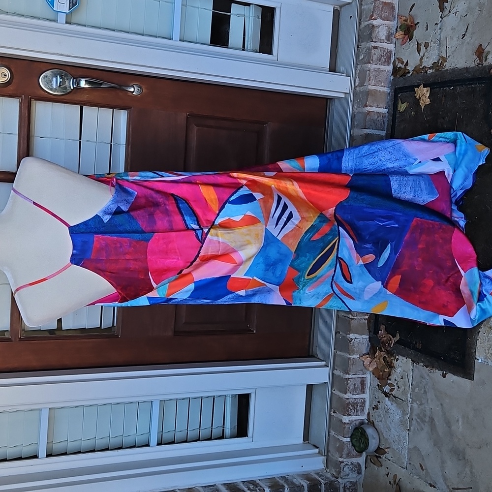 Nicole Miller Abstract Print Maxi Satiny Dress - Picture 3 of 5